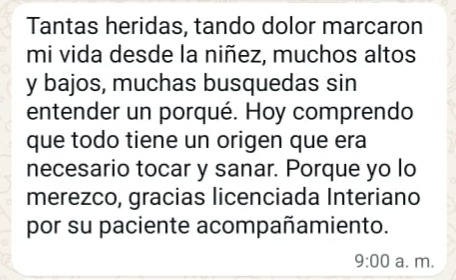 Testimonio recibido por WhatsApp